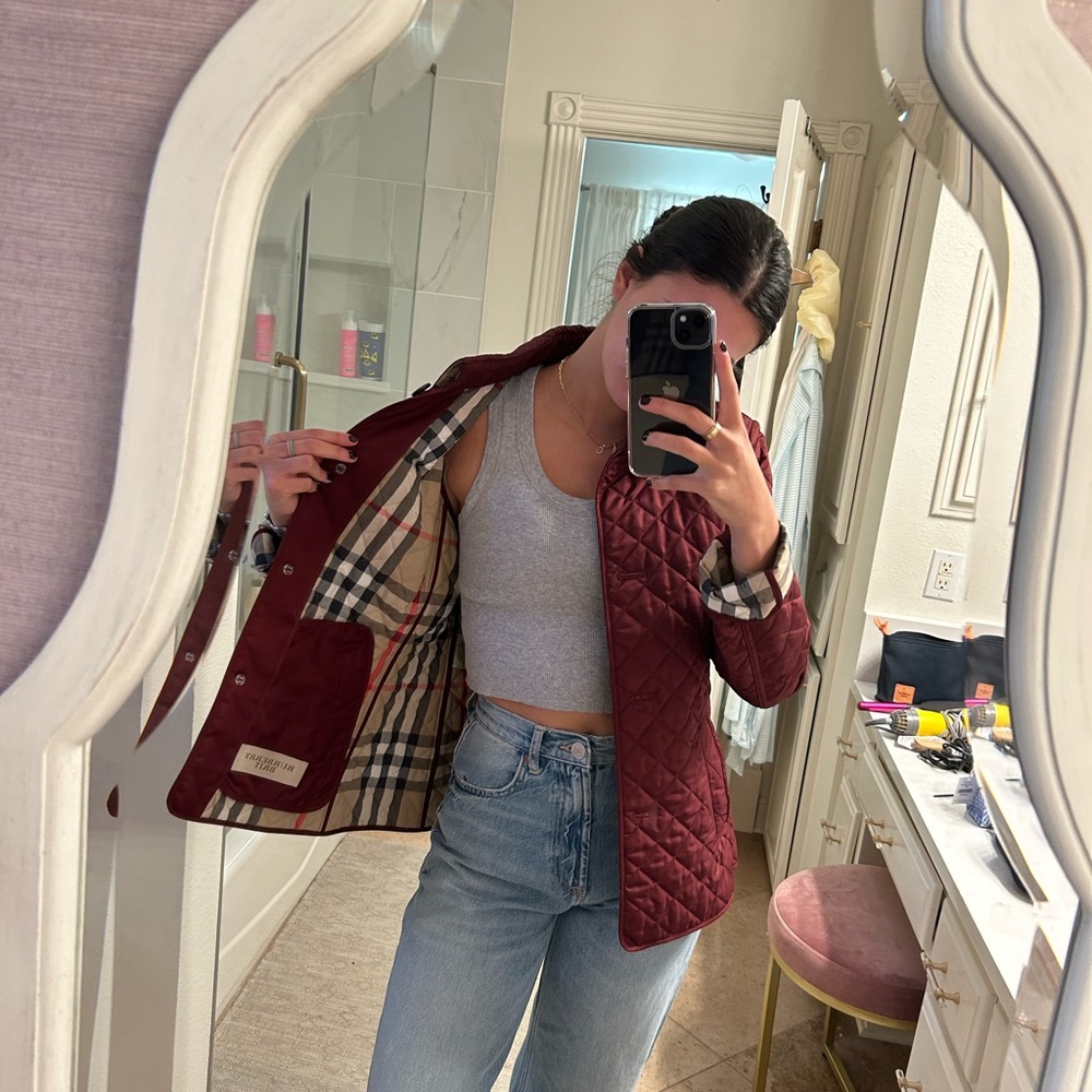 Burberry quilted maroon jacket